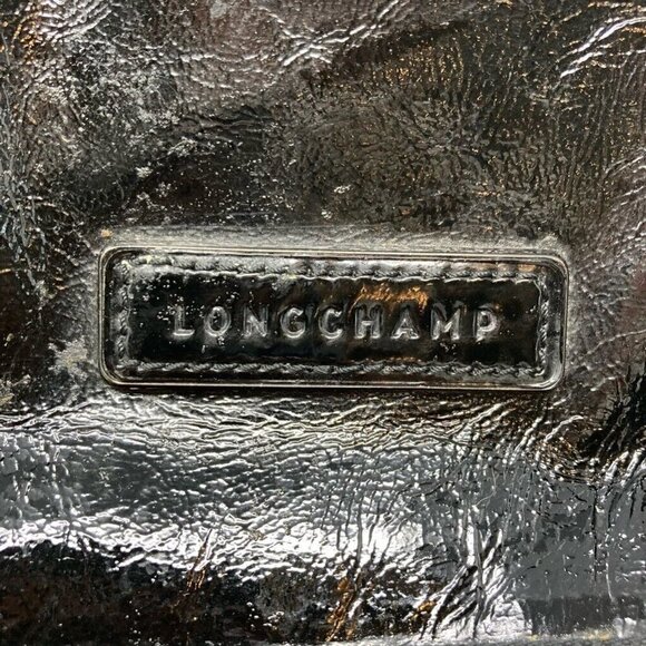 Longchamp Legende Bag Purse Black Patent Leather Pockets Dual Handle Zip Large - Picture 9 of 9